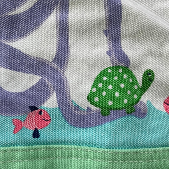 Pottery Barn Kids Tote Bag Kids Medium Green Octopus Fish Turtle Canvas Nautical - Picture 8 of 12
